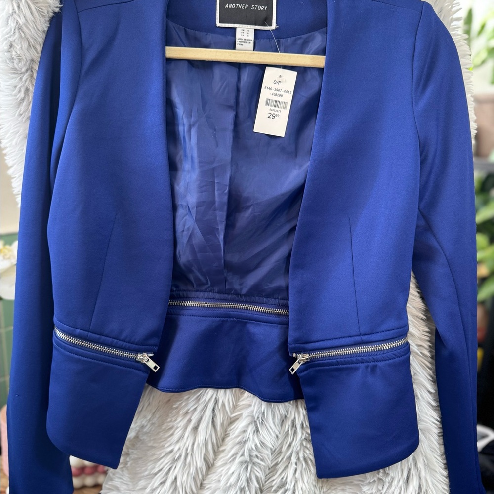 & Other Stories Royal Blue Blazer with Zipper Accents